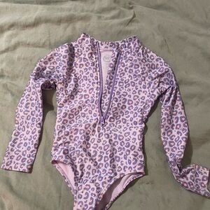 Purple Leopard Print Long Sleeve Swimsuit